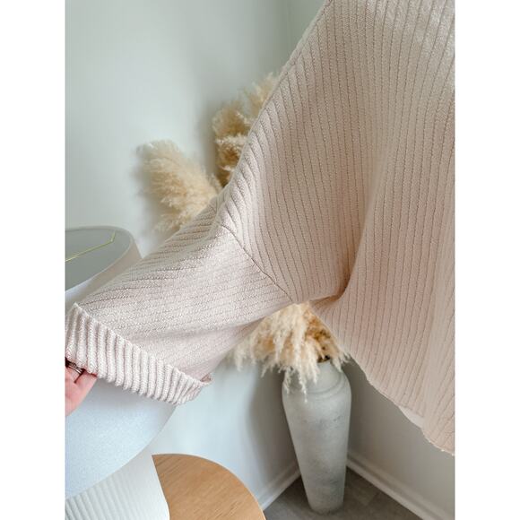 Free People I Can't Wait Oversized Ribbed Dolman Cropped Sweater Medium Cream - Picture 6 of 11